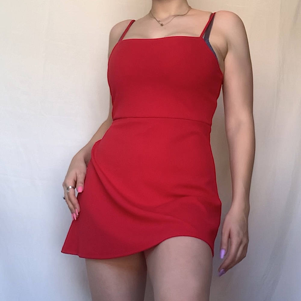 Red strappy mini dress